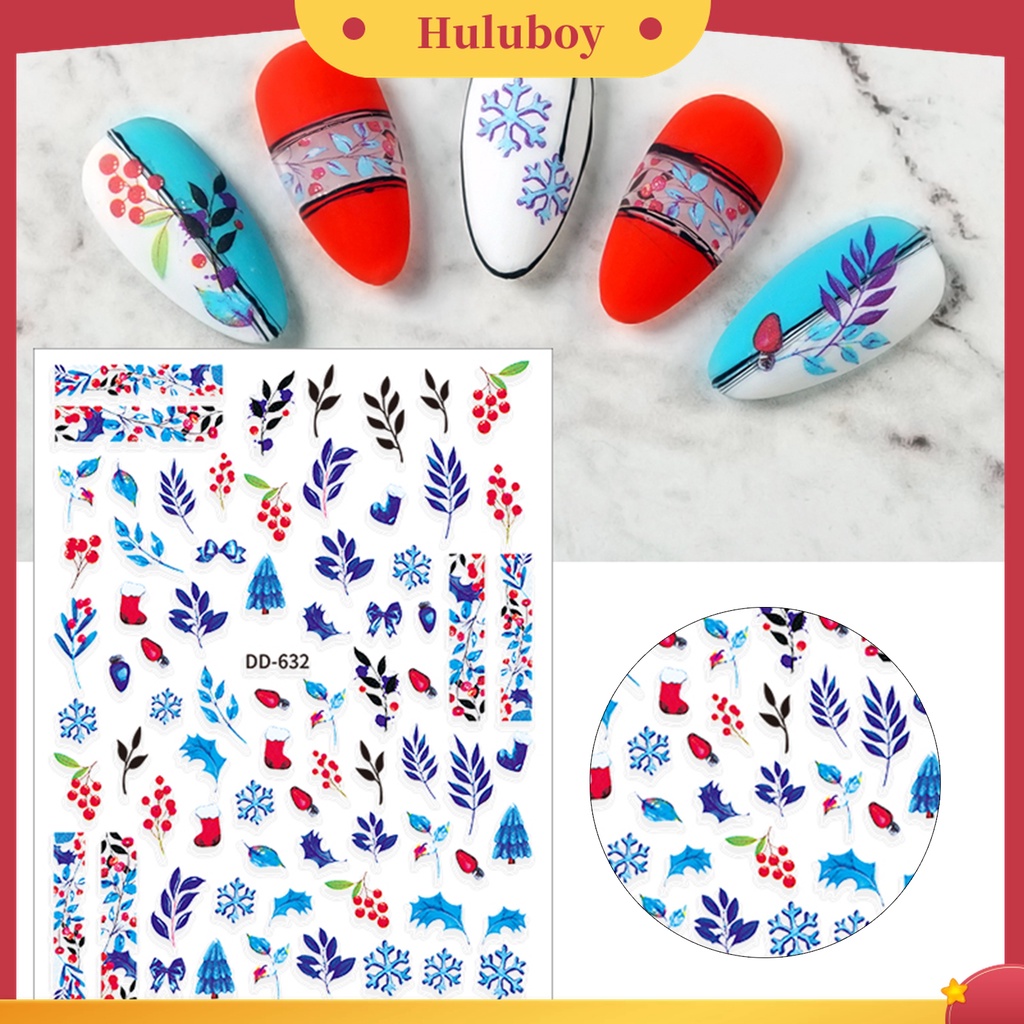 Huluboy Huluboy♡ Stiker Kuku Motif Natal / Tahun Baru Untuk Nail Art