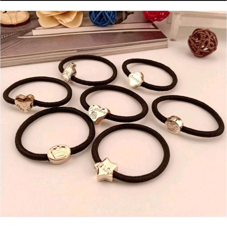 Ikat Rambut Korea Mutiara Gelang Hitam Polos Karet Kunciran Kekinian