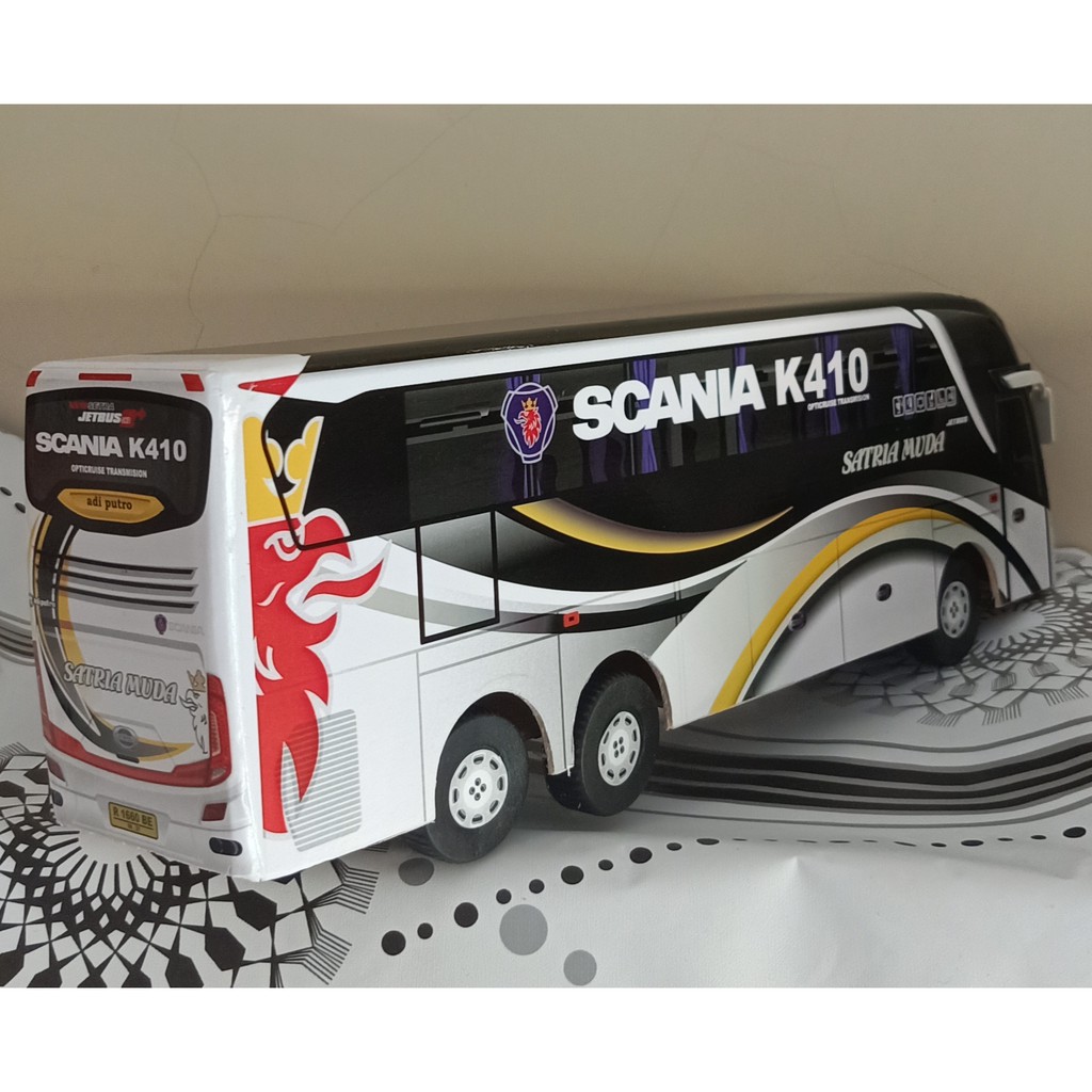 Miniatur Bus bis / mainan bus bis Satria Muda Scania Jetbus3 SHD Double deker Three Axle