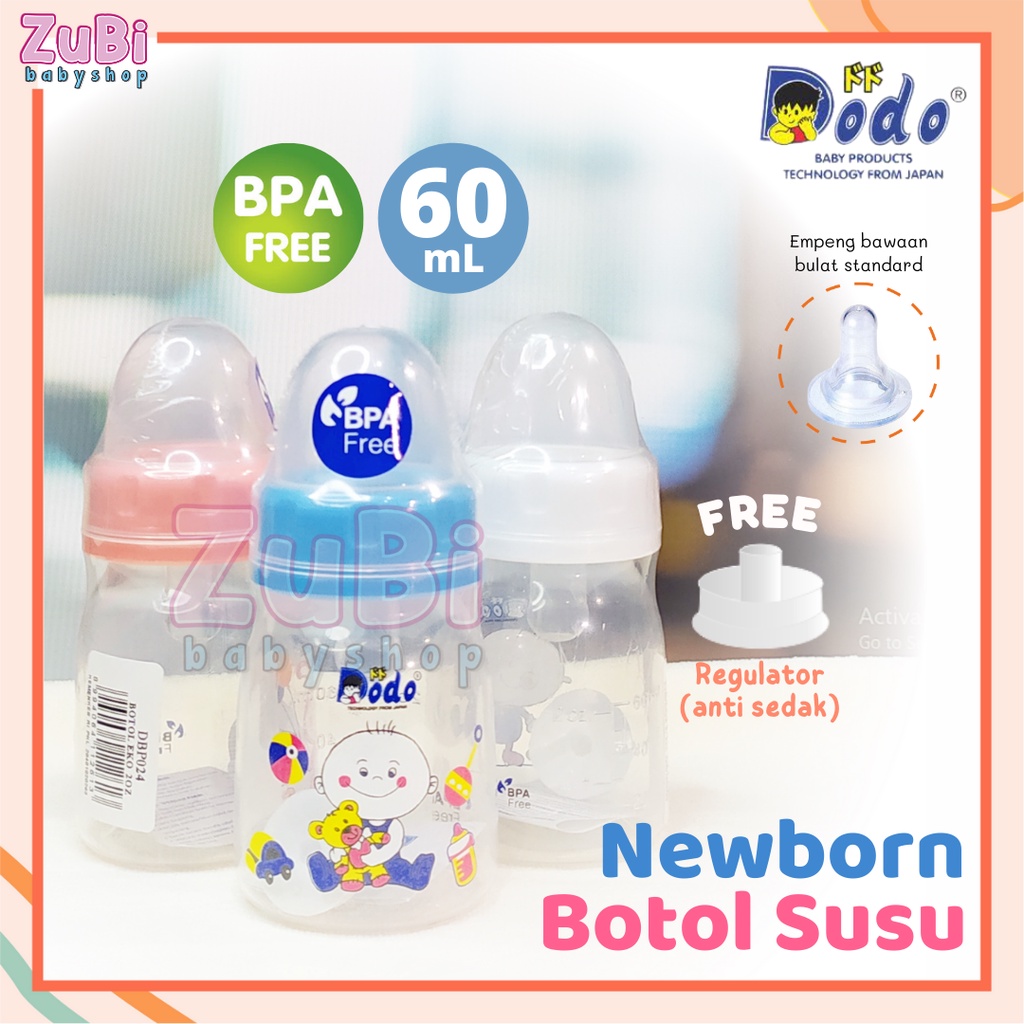 DODO Botol Susu 60ml+Regulator Dot ASI Anak BPA Free Perlengkapan Bayi Baru Lahir Peralatan Makan Ba