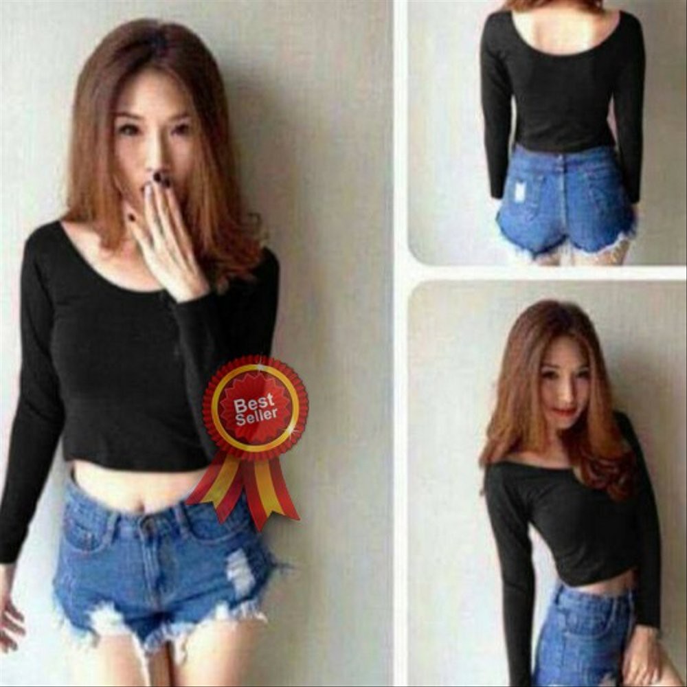 Crop Top Cewek Wanita Baju Atasan Lengan Panjang Pendek Korea Murah Korean Cewe Cew Croptop Super Ho