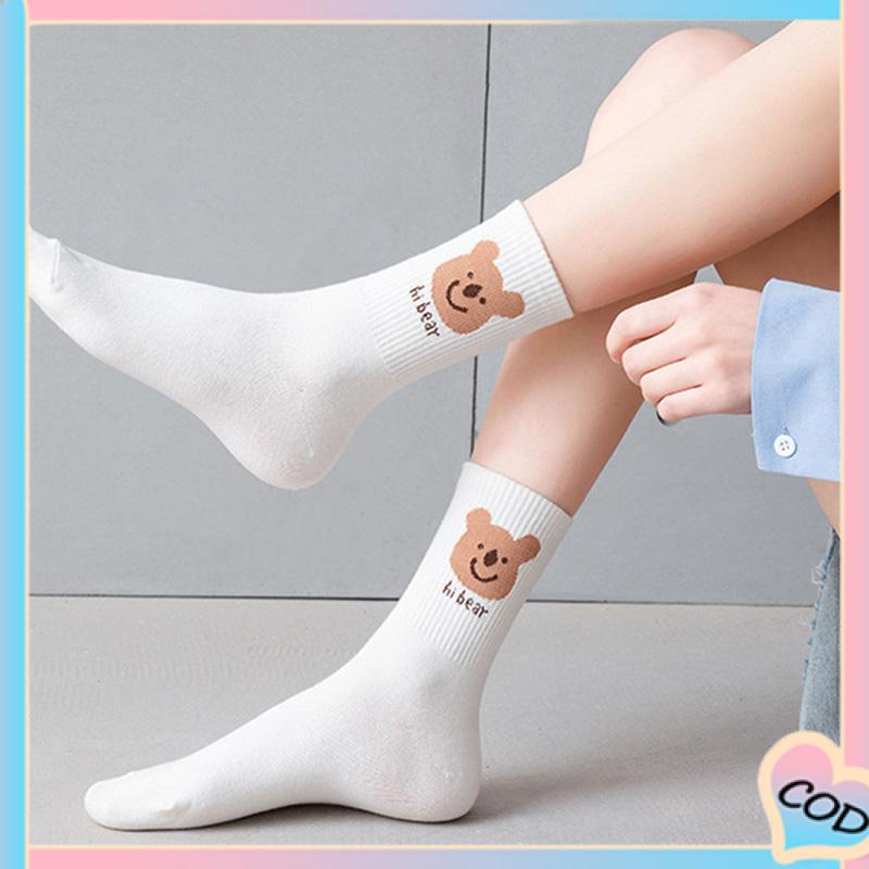 COD❤️ Beruang Medium Tube Kaus Kaki Kaus Kaki Katun Lucu Kaus Kaki Musim Panas Kaus Kaki Tipis-A.one