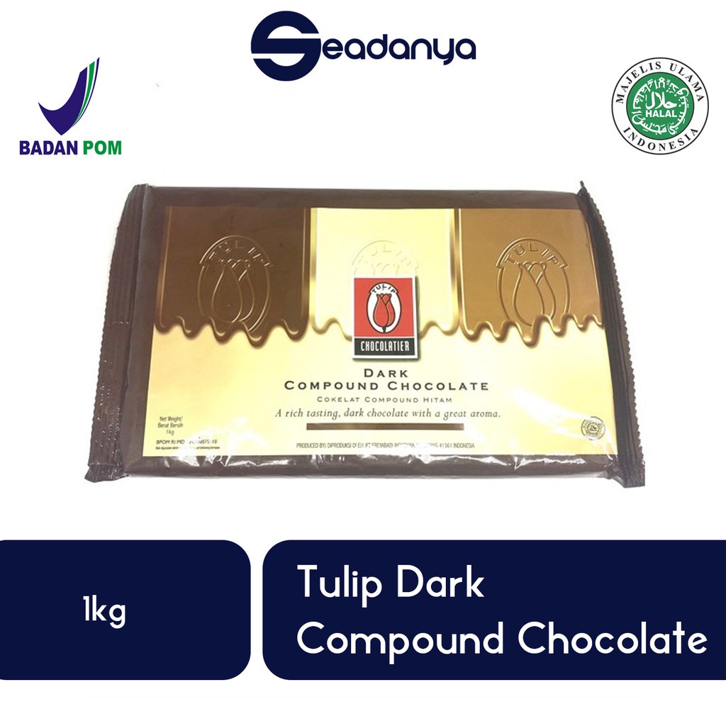 

Tulip Dark Compund Chocolate 1kg Cokelat Kompon Hitam - Coklat Leleh - Topping Donat ,Cake,Kue Halal