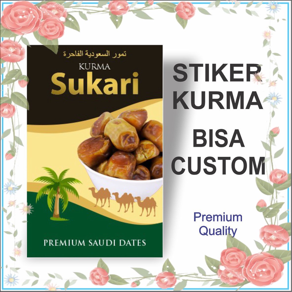 

Stiker Custom Kurma Sukari Kurma Mesir Kurma Khalas Kurma Ajwa ukuran 9.4 x 6 cm Stiker