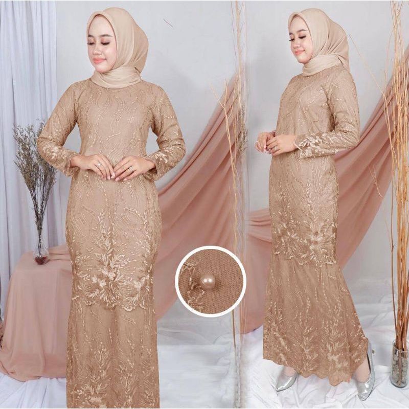 Gamis Brokat Lebaran Terbaru 2022 Dress Pesta Natal India Elegan Mewah Casual Kondangan Maxi Elsa Ke