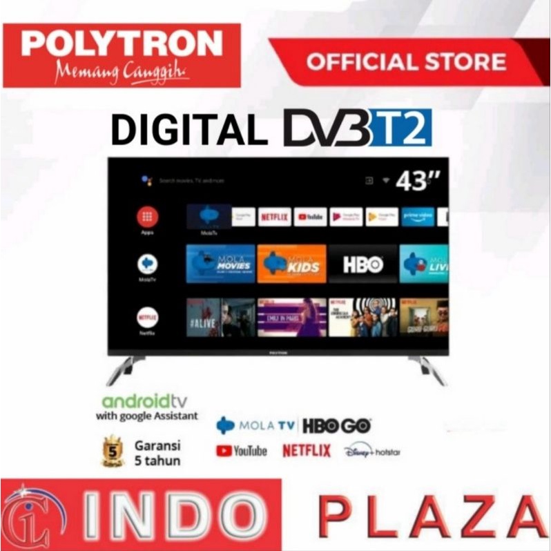 TV POLYTRON 43 INCH SMART ANDROID MOLA DIGITAL BEZEL LESS PLD-43AG9953 (LUAR MEDAN)