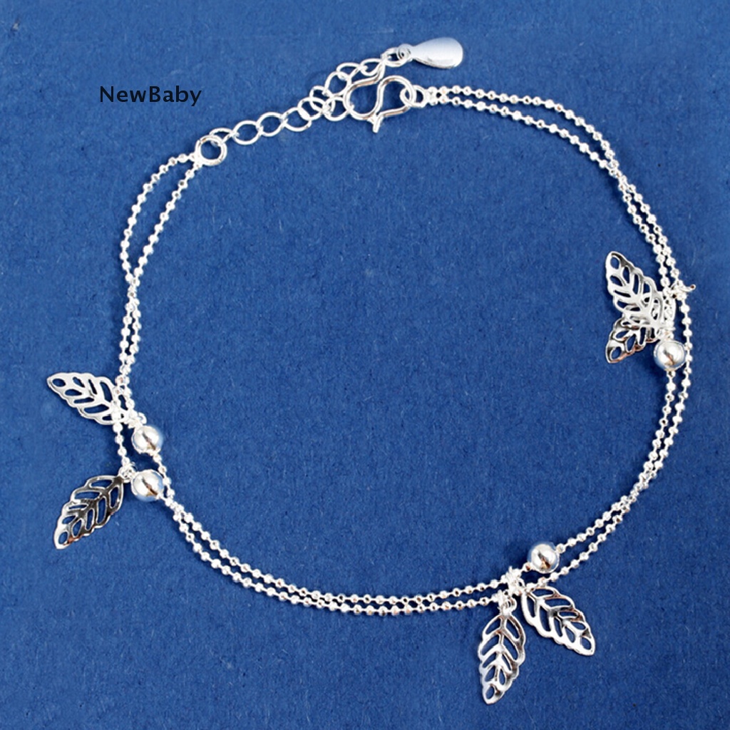 Newbaby Gelang Kaki Lapis Silver Aksen Daun Untuk Wanita