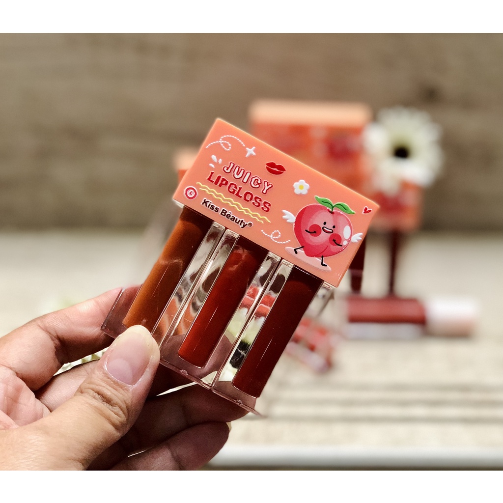 PAKET 4 PACK ISI 12 PCS KISS BEAUTY JUICY FRUIT LIPGLOSS 3 IN 1 MURAH HARGA GROSIR BISA COD BAYAR DI