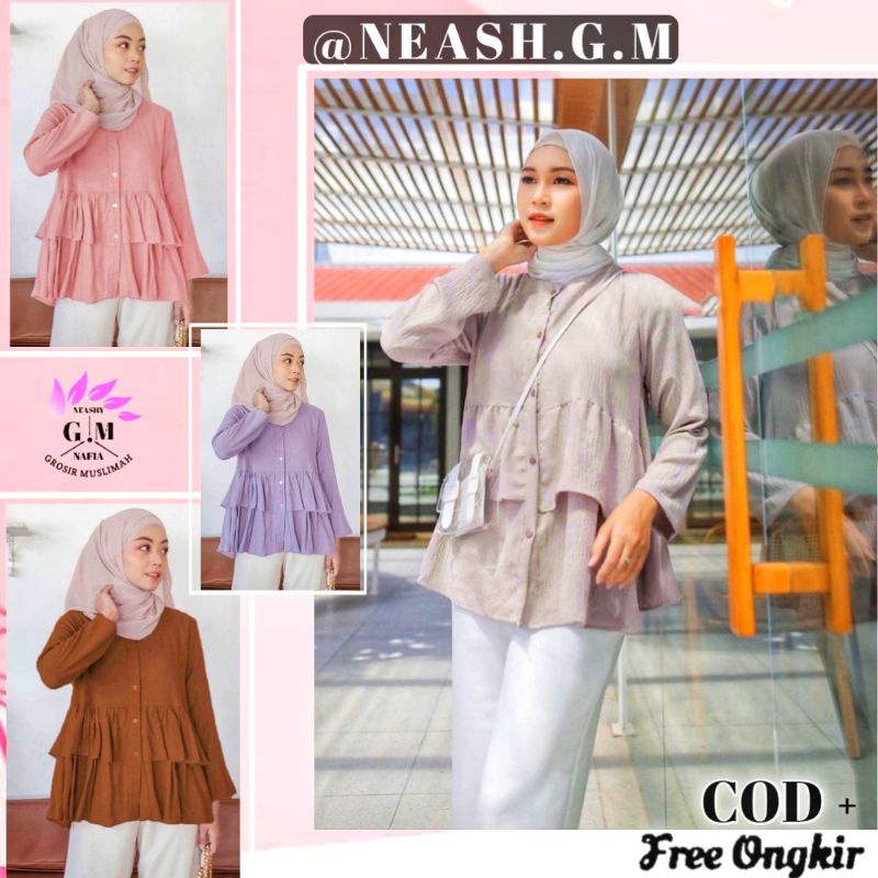 Baju Blouse Atasan Wanita Korea Rempel Susun Busui Friendly Kekinian Crinkle Premium Kemeja