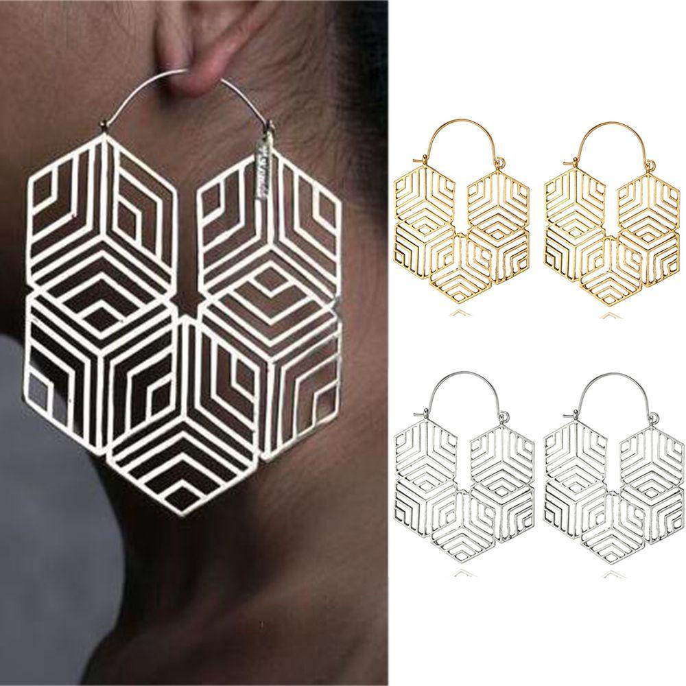 Lily Hoop Earring Wanita Liontin Geometris Antik Menjuntai Drop