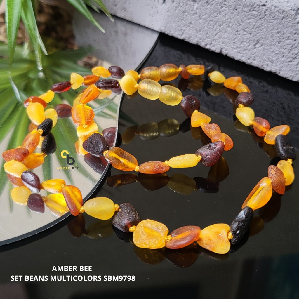 Set Kalung Amber Bayi &amp; Anak Tumbuh Gigi Amber Baltic Premium Multicolor Beans Matte SNBMMB9897 Amber Bee