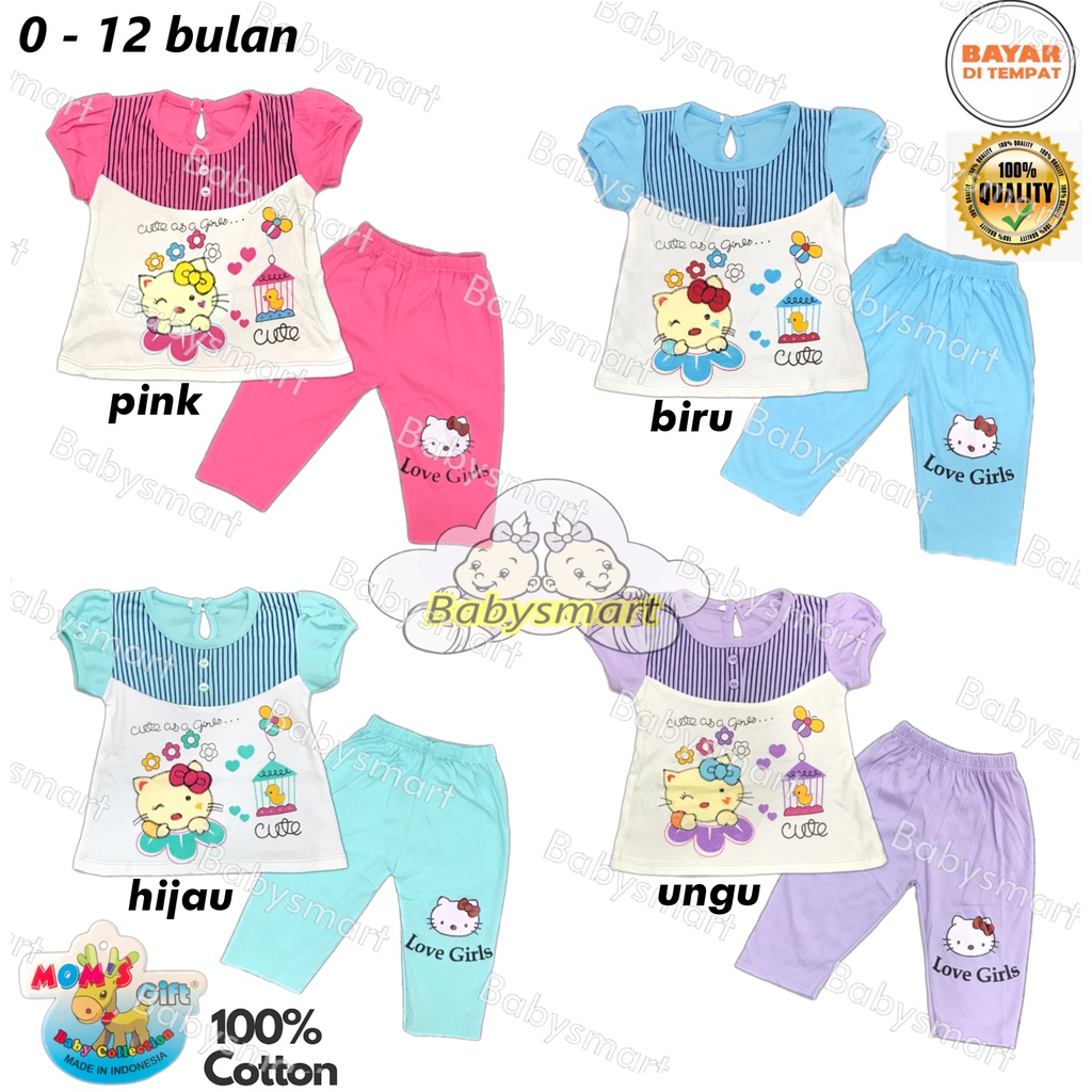 BAYIe - Setelan Baju Bayi/Anak Perempuan + Celana Panjang motif KITTY  MOM'S GIFT SNI usia 0 - 12 bulan / Pakaian anak Cewek