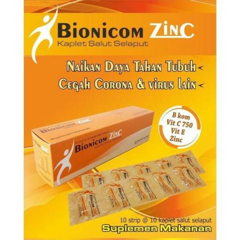 BIONICOM ZINC MULTIVITAMIN B KOMPLEKS,VITAMIN C 750MG,VITAMIN E,DAN ZINC ISI 100 KAPLET