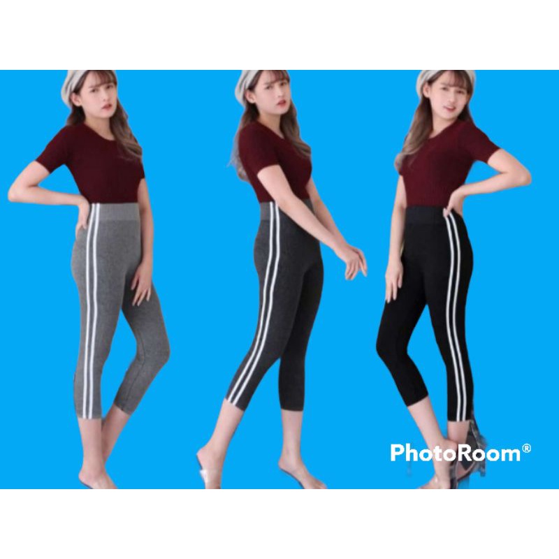 Legging pendek wanita 7per8 bahan rajut list