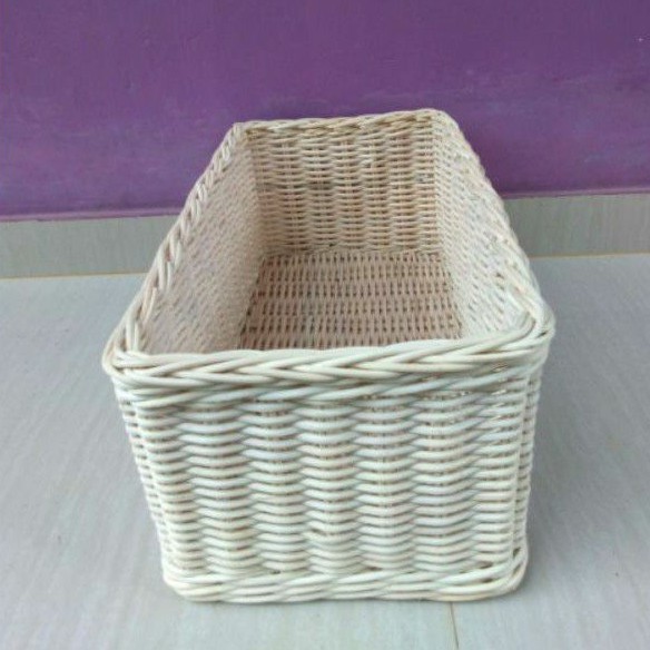 Keranjang persegi panjang rotan penyimpanan barang 50x25x20 cm