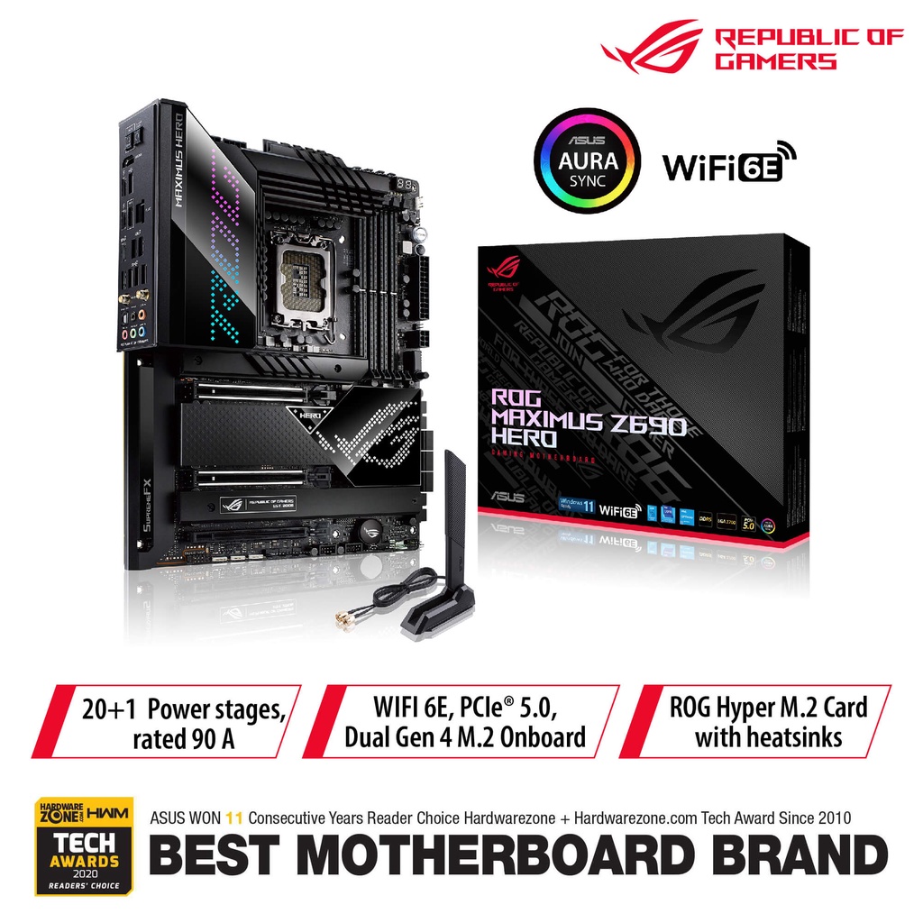 ASUS ROG Maximus Z690 Hero Intel® LGA 1700 ATX motherboard, 20+1 power stages, PCIe® 5.0, 2.5 Gb Eth