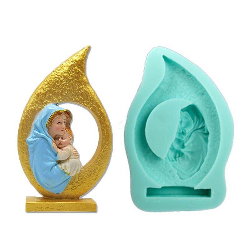 Glitter DIY Catholic Holy Family Silicone Mould Crafts Polymer Clay Ornaments Decorations Making Tool Epoxy Resin Mold