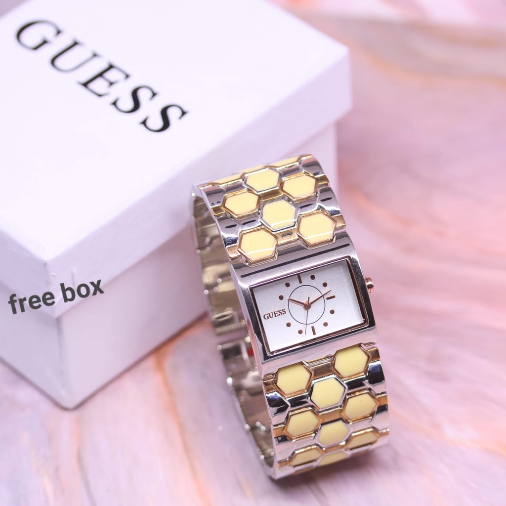 Jam Tangan Wanita E2803V Tali Rantai Case Segi Free Box Exclusive &amp; Baterai