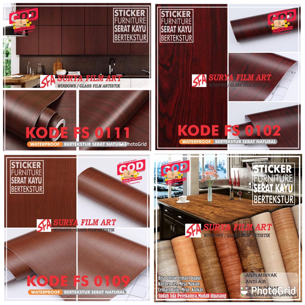 STIKER LEMARI KAYU PREMIUM BERSERAT/WALLPAPER STIKER KAYU/STIKER HPL