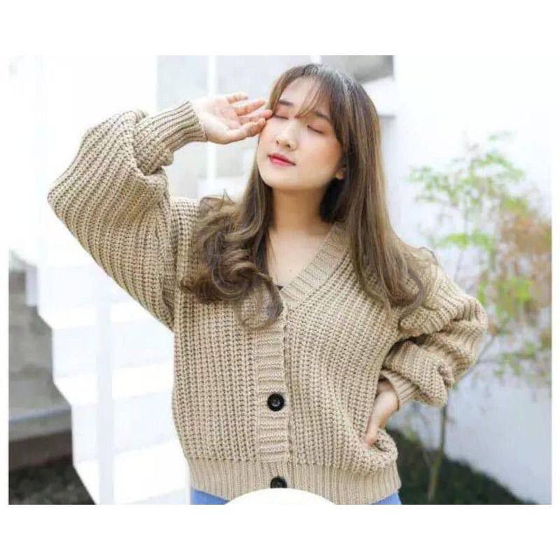 (PREMIUM) CARDIGAN RAJUT 7 GET TEBAL CROP OLIVIA CARDY KOREAN-OLIVIA 7GT CREAM