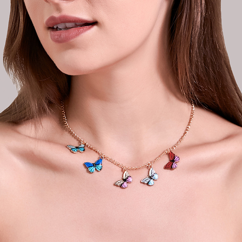 Ins Colorful Fantasy Butterfly Necklace Female Retro Choker Clavicle Chain