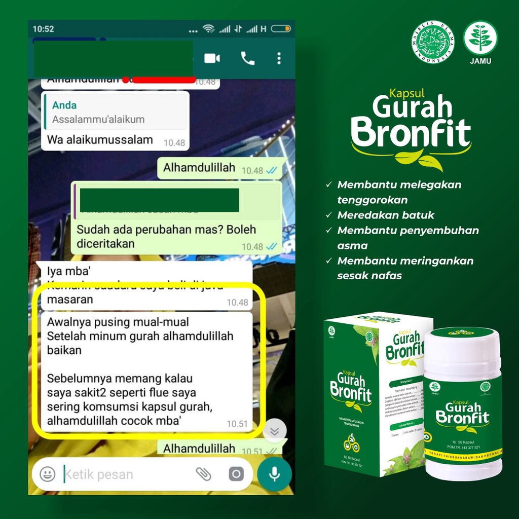 GURAH BRONFIT Naturafit Melegakan Saluran Pernafasan Asma Sesak Nafas Bronkitis - 50 Kapsul