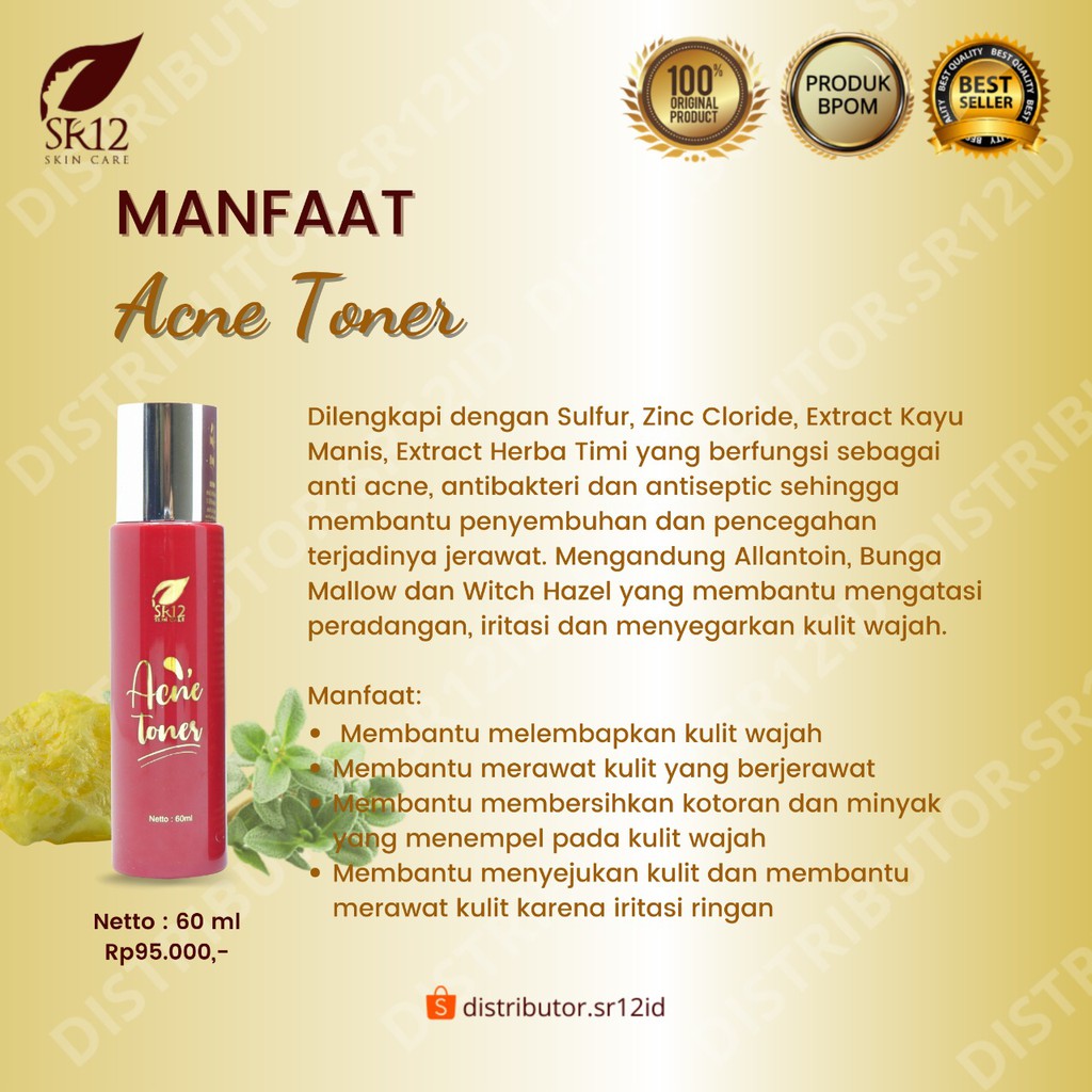 ACNE TONER SR12 / TONER JERAWAT BPOM / OBAT JERAWAT BERUNTUS / PENYEGAR KULIT WAJAH 60 ML