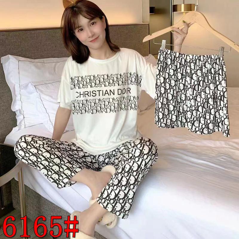 AJW Shop Piyama 3in1 | Piyama Import Dewasa | Setelan Wanita Kekinian | Baju Tidur Wanita Dewasa-Dior Putih
