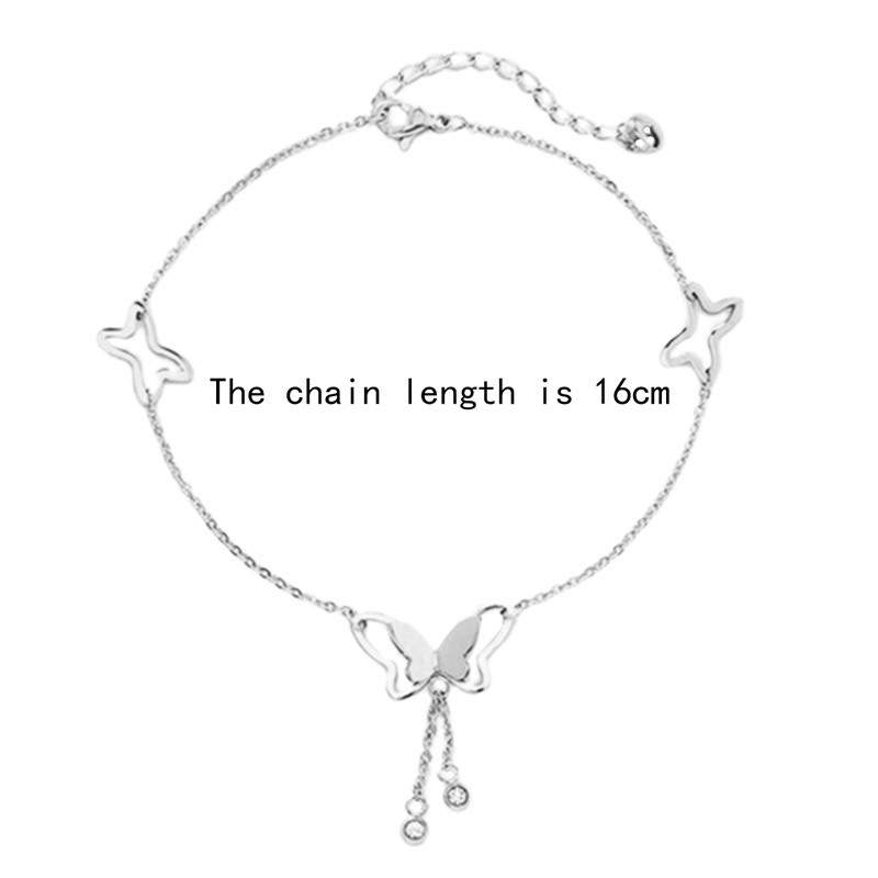 Fancyqube Fancycube Gelang Rantai Kaki Model Hollow Butterfly Rumbai Warna Rose Gold Untuk Musim Panas