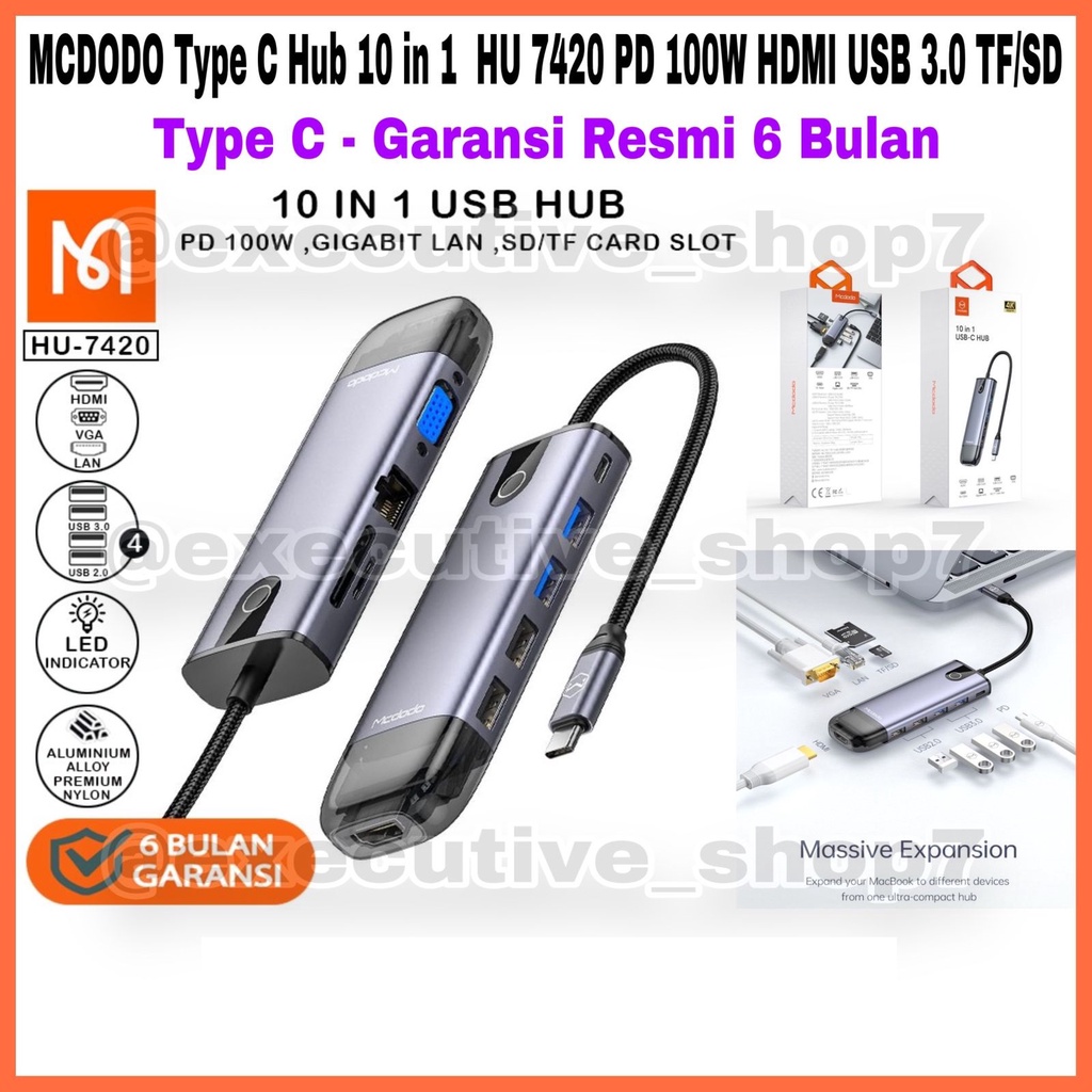 MCDODO Type C Hub 10 in 1 HU 7420 PD 100w HDMI USB 3.0 TF/SD