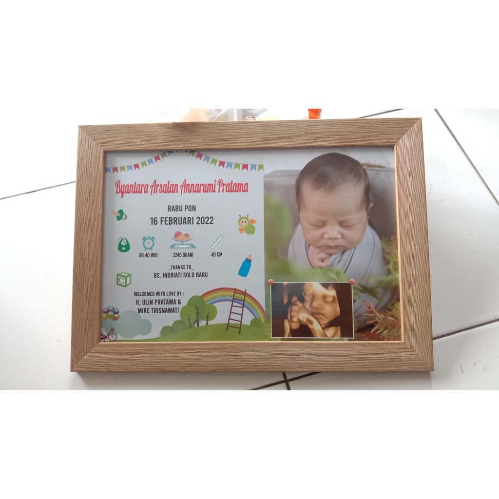 biodata bayi, CETAK plus BINGKAI TANPA KACA, foto bayi, kenang-kenangan, kado, hadiah, anak lahir