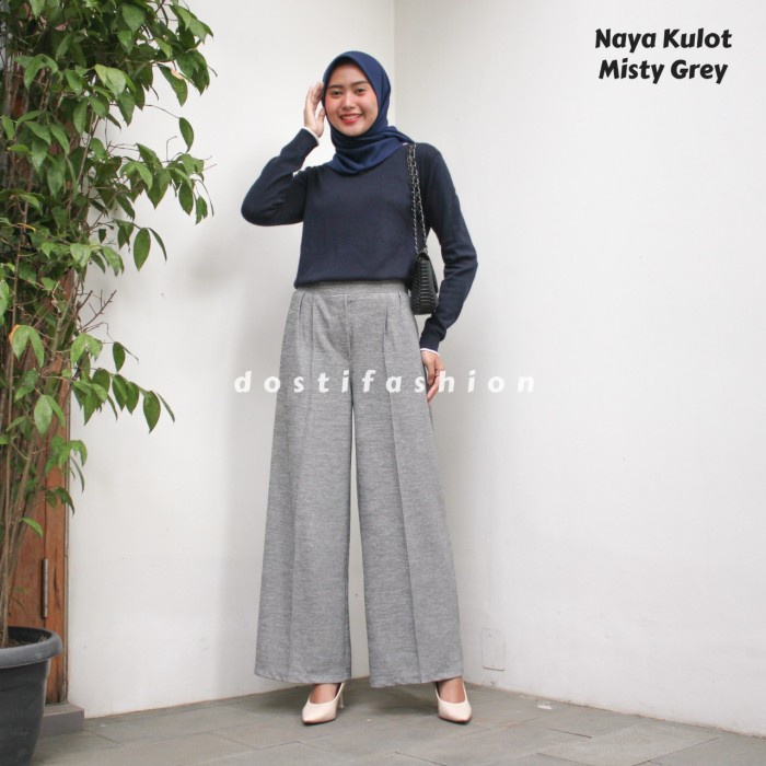 Murah Naya Kulot Seri Misty | Celana Kulot Panjang Bahan Katun Wanita - Misty Navy Standar Keren