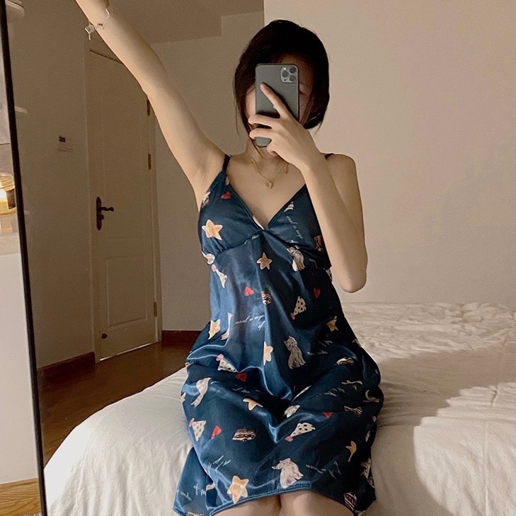 TELLY ➡️ 266 Baju tidur musim panas baru dengan bantalan payudara yang sangat seksi dengan rok tipis yang menggoda gaun malam