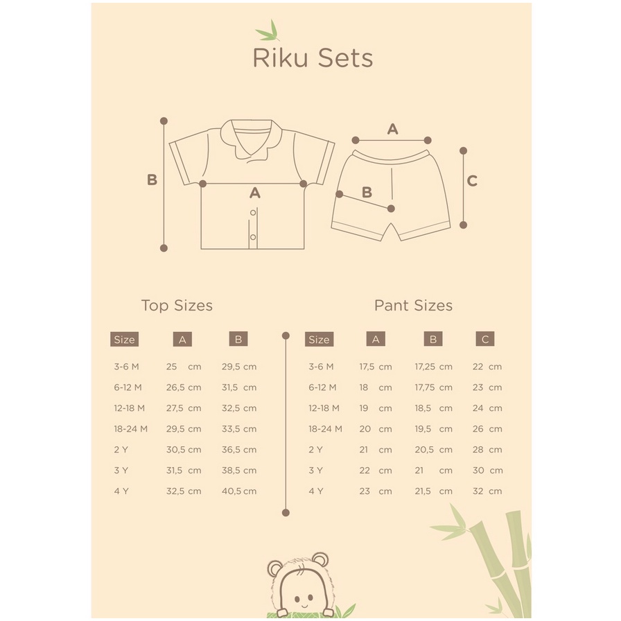 Bamboo and Bub - Riku Set Pyjamas Pajamas - Baju Lengan Kaki Pendek Button Shirt Short Baju Rumahan Bambu Adem Anak Bayi Baby