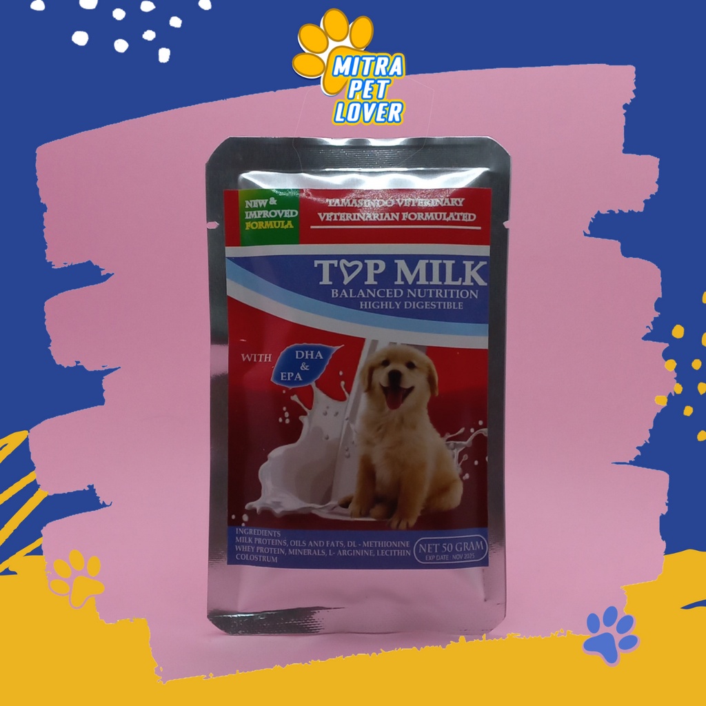 SUSU ANJING - TOP MILK DOG 50 GRAM - DENGAN DHA &amp; EPA SUSU SEHAT KHUSUS UNTUK ANJING DOGY PUPPIES TOPMILK - MURAH GARANSI KUALITAS ASLI ORIGINAL - PET ANIMAL HEALTHCARE &amp; VETERINARY TAMASINDO OBAT &amp; VITAMIN TERNAK HEWAN BINATANG PELIHARAAN MITRAPETLOVER