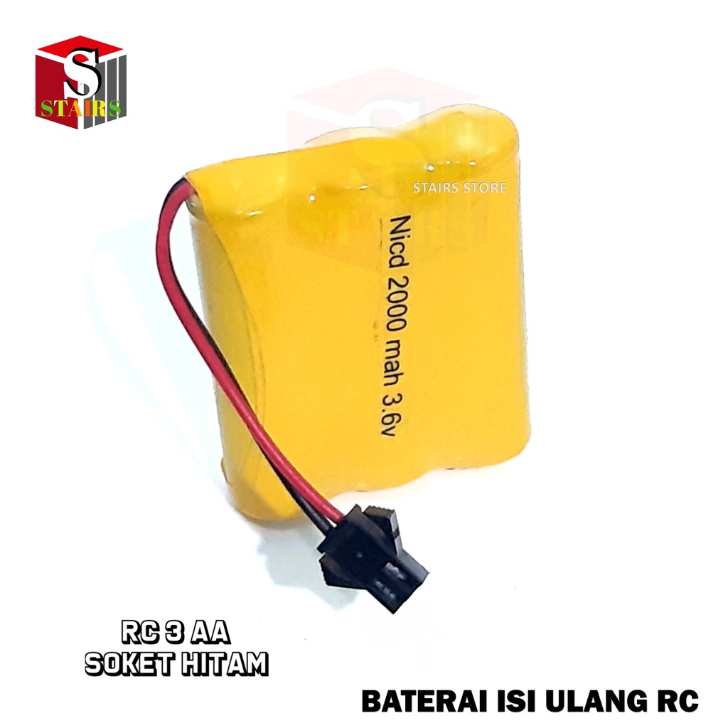 Batterai RC 3x AA Ni-Cd 3.6volt - 2000mAh Socket hitam