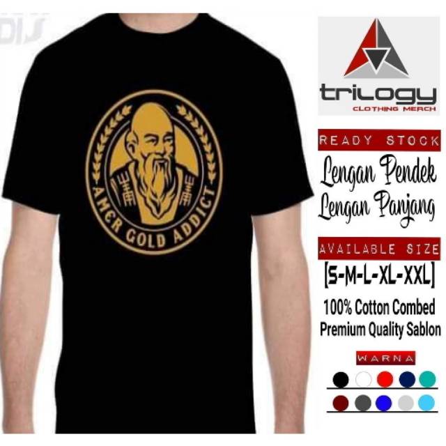 KAOS ORANG TUA AMER GOLD ADDICT SABLON DEPAN LOGO ORANG TUA