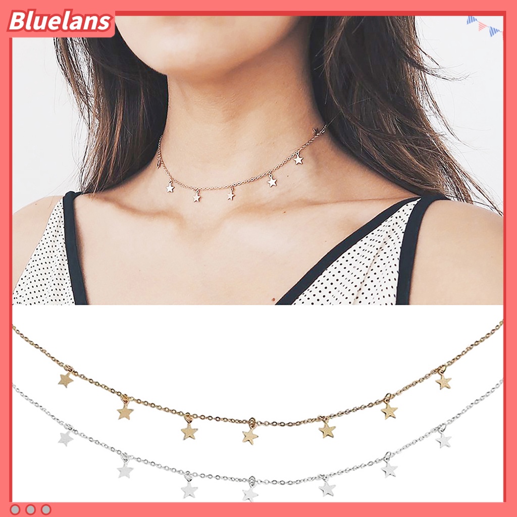 Kalung Choker Rantai Klavikula Dengan Liontin Bintang Bahan Alloy Untuk Wanita