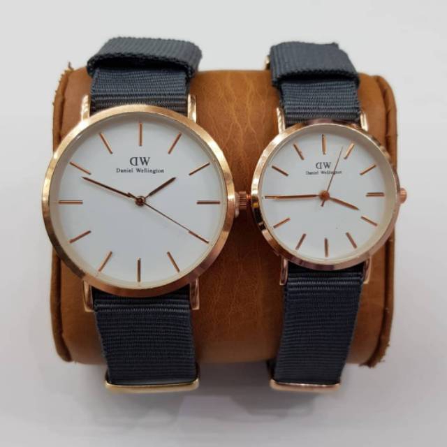 Jam Tangan Couple Strap Kanvas DWE-135  Plat Putih