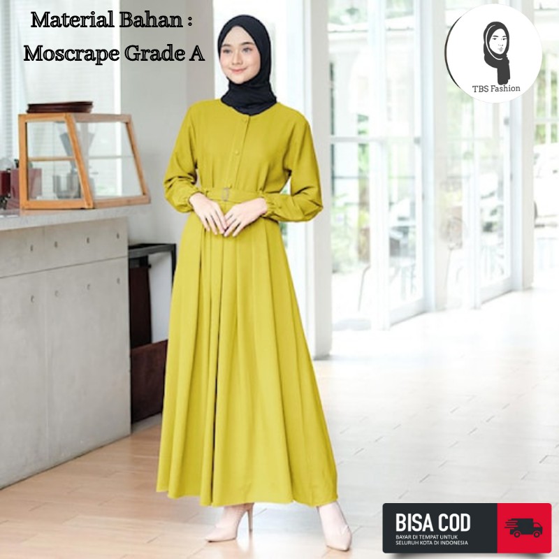 Baju Gamis Atasan Wanita Cewek Remaja Terbaru Bahan Moscrepe Adem Halus Model Modern Berkualitas Premium Quality Casual Acara Formal Kondangan Lebaran 2022 Bisa COD-Lemon & Belt