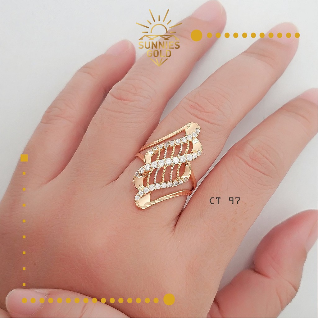 CINCIN WANITA DEWASA EMAS ASLI MOTIF SPIRAL KOMBINASI VARIAN WARNA MATA BATU KADAR 375