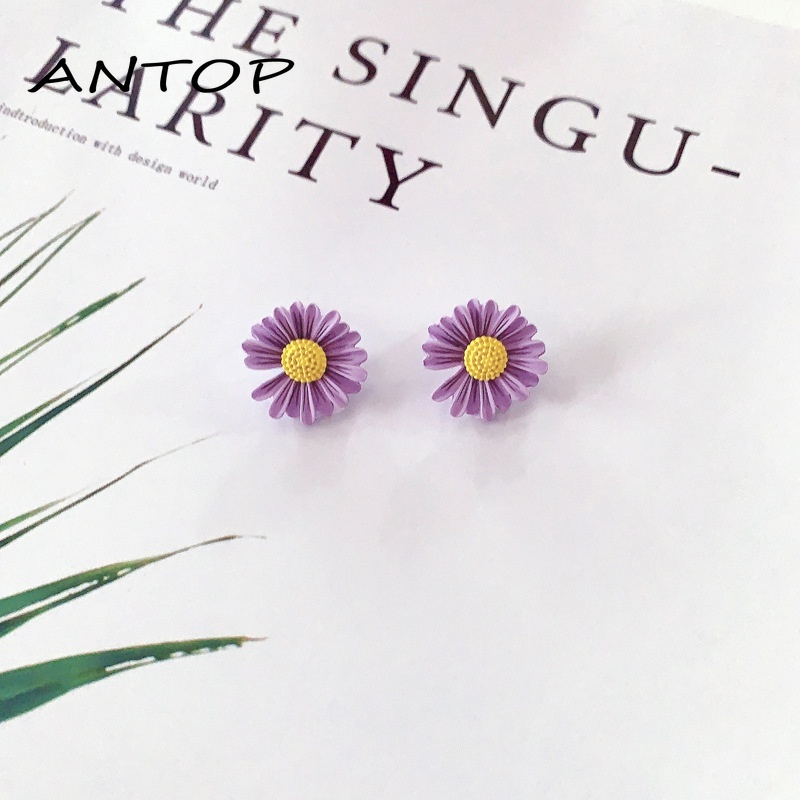 2Pcs Anting Bunga Daisy Ungu Yang Indah Hadiah Aksesoris Fashion Anak Perempuan ANTOP