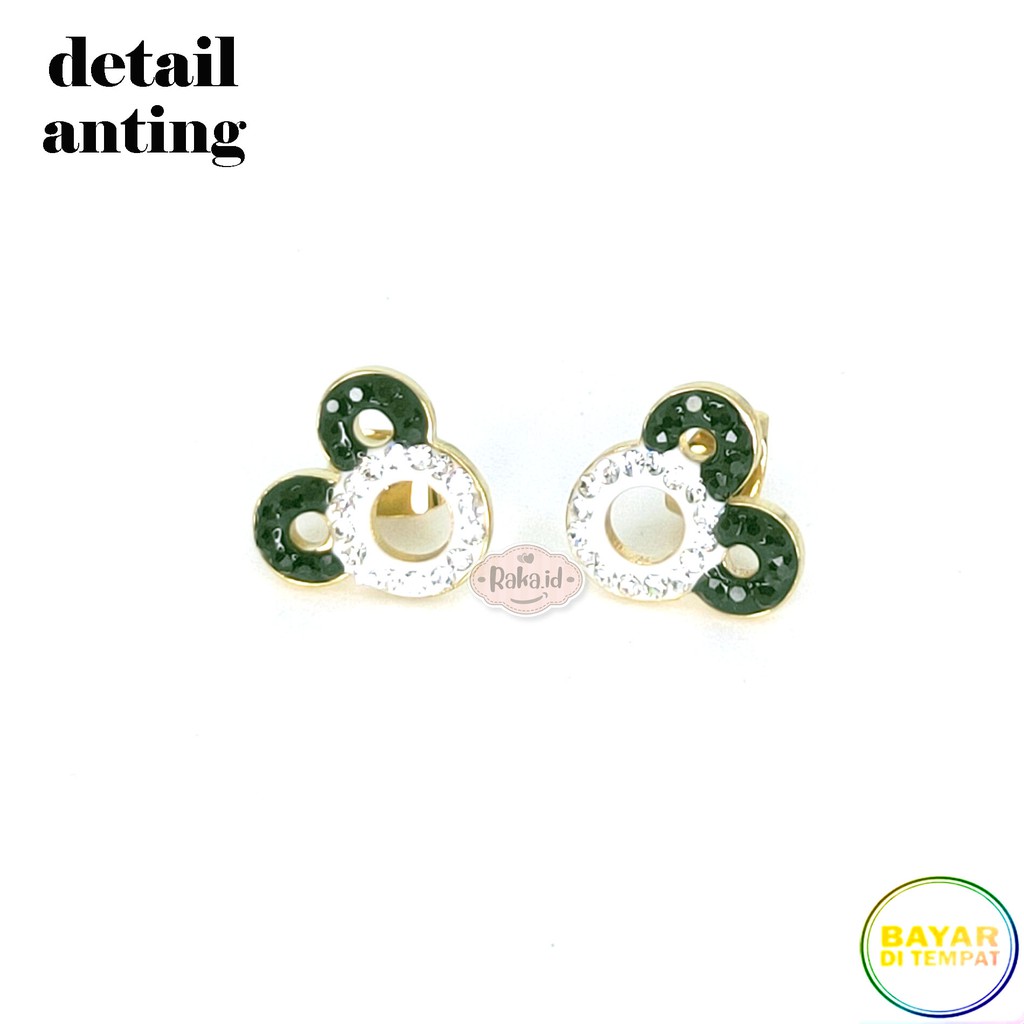 Paket Set Titanium Anak Kalung + Gelang + Cincin + Anting Mickey Hitam Putih Stainless Steel 639