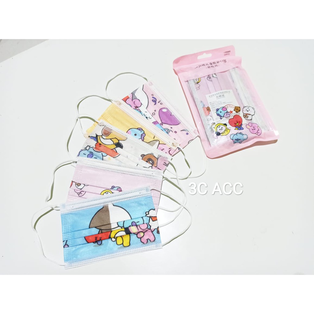 Masker mulut isi 10pcs Tebal Motif Anak BTS BT21 IMPORT High Quality KPOP FASHION DISPOSABLE MASK