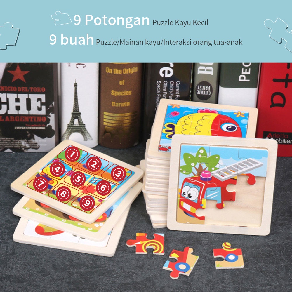 Aikoky Mainan edukasi anak puzzle kayu /Hewan kartun wooden toys