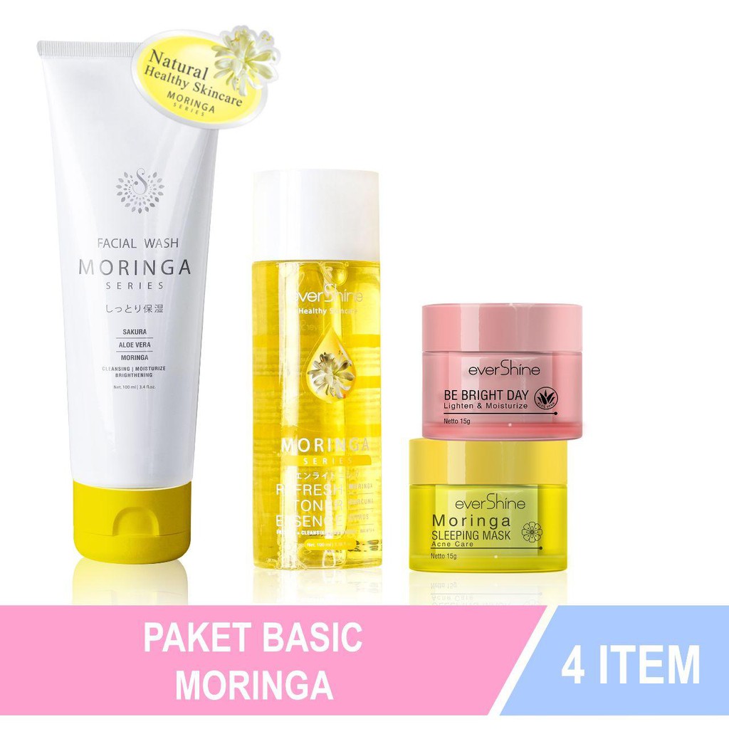 PAKET PERAWATAN JERAWAT KOMEDO ACNES TREATMENT SERIES EVERSHINE MORINGA CREAMY WASH TONER CREAM