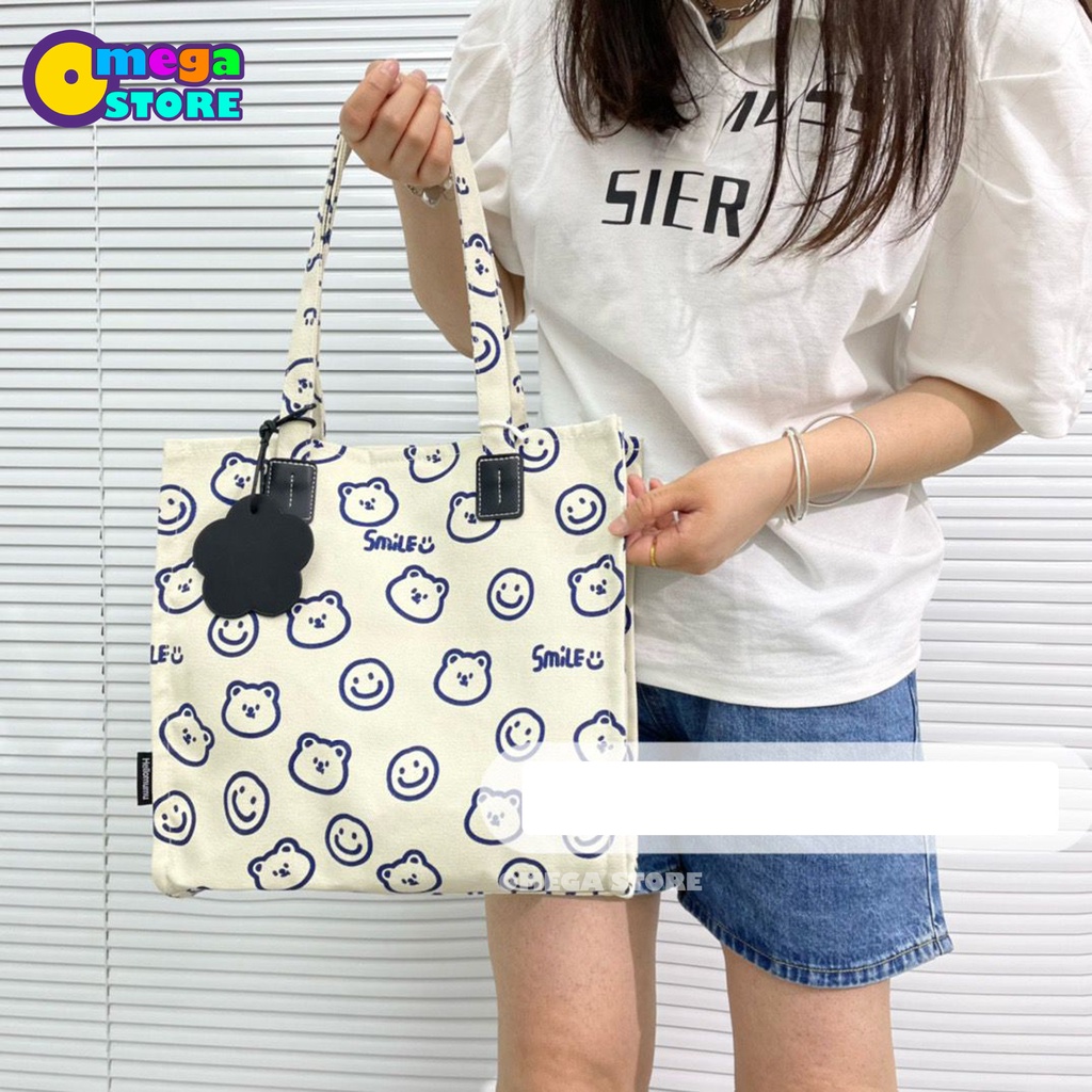 Tas Totebag Korea Tote Bag Resleting Wanita Motif Lucu Tas Selempang Bahan Premium Tas Sekolah Anak Perempuan- 253