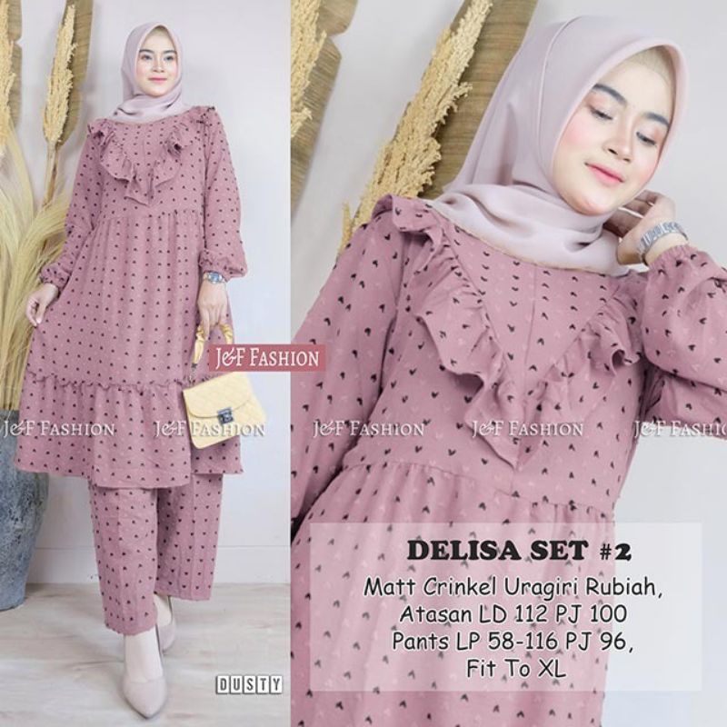 SETELAN TUNIK WANITA DEWASA MOTIF POLKADOT LENGAN PANJANG KULOT PANJANG SELETING DEPAN BUSUI DELISA 