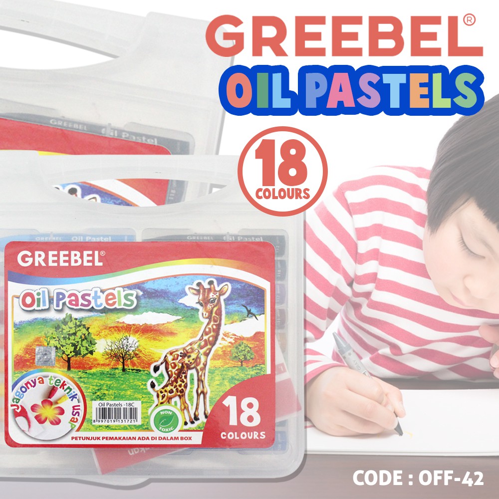 OFF-42 | GREEBEL 18 WARNA Crayon Oil Pastel Set 18 Color Alat Kesenian Menggambar