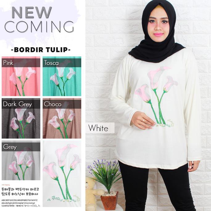 BARANG MURAH KAOS MUSLIM/  BLUS MUSLIM/ FASHION MUSLIM WANITA BORDIR TULIP KEKINIAN